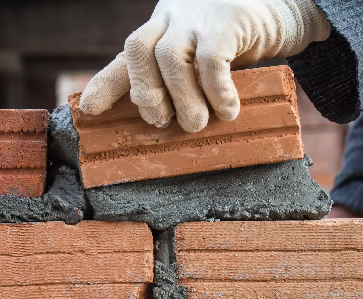 Close up of building brick block wall on construction plant.